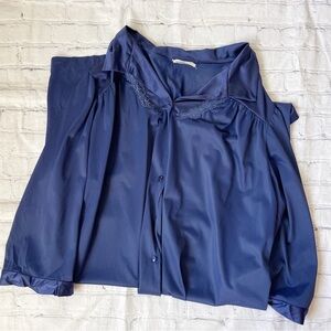 Vanity Fair Vintage Dark Blue Collared Button Down Night Gown